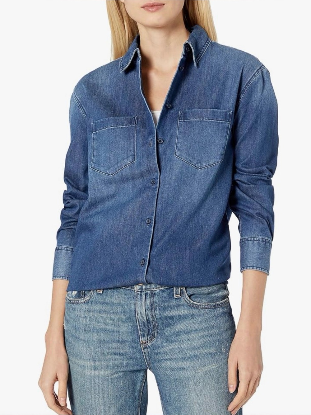 AG Adriano Goldschmied Hartley Clean Shirt with PocketsBlouse Nocturnal  OASIS